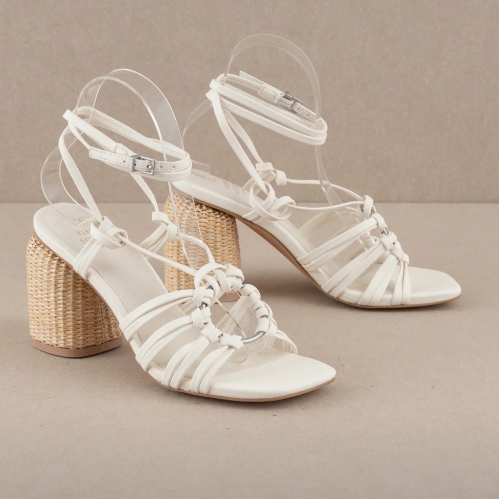 Society White Tan Strappy Heels